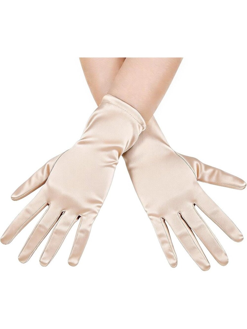 Women's Champagne Short Satin Wrist Length 1920s Halloween Cosplay Opera Gloves